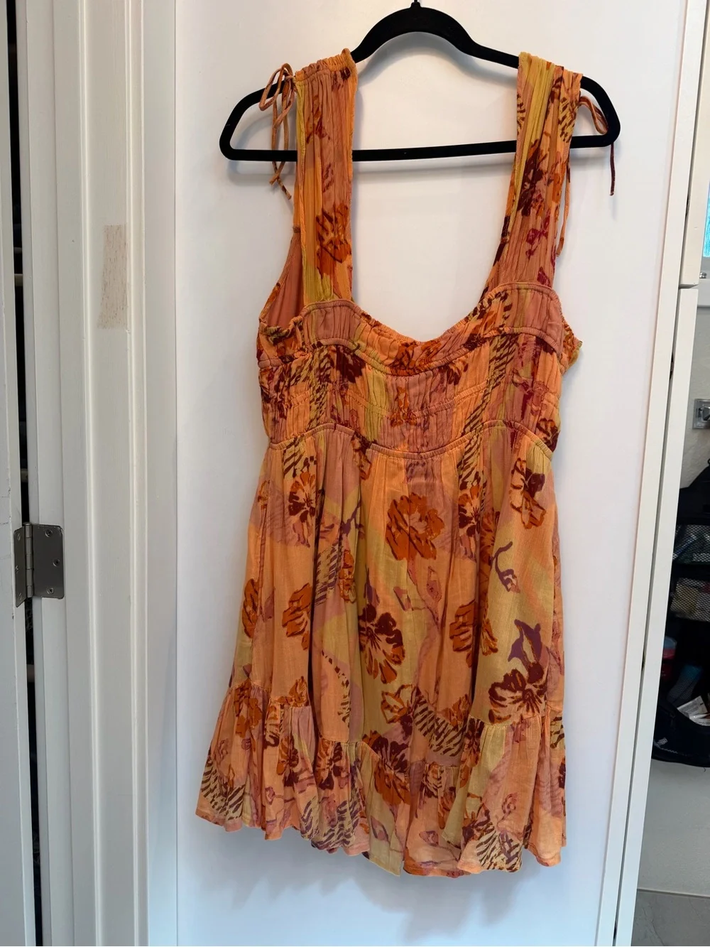Free People Peach Orange Floral Tiered Tunic